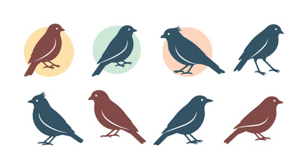 Obraz premium A collection of simplified pixel art birds in various colors and poses.