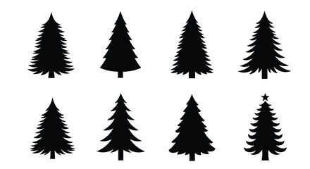 A collection of elegant black silhouette Christmas trees ready for holiday decoration