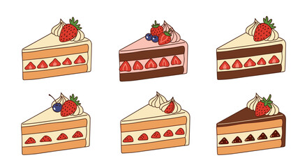Delicious strawberry cakes with creamy frosting and fresh fruit toppings.