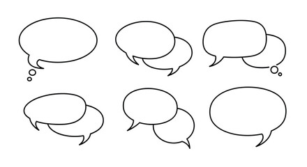 A collection of six empty speech bubbles for creative writing and design projects.