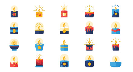 Collection of decorative candles with glowing flames for festive occasions.