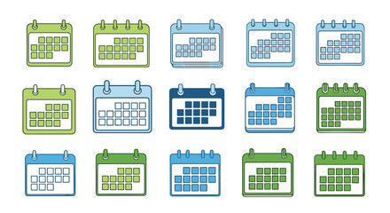 A collection of various calendar icons on a white background.
