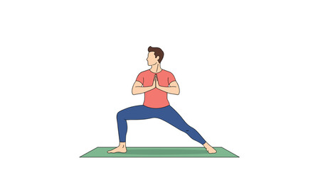 A man performs the warrior two yoga pose on a mat