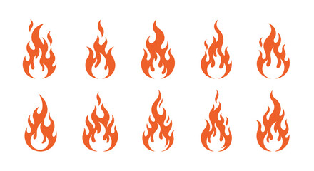 collection of abstract stylized flame icons with varying shapes and sizes.