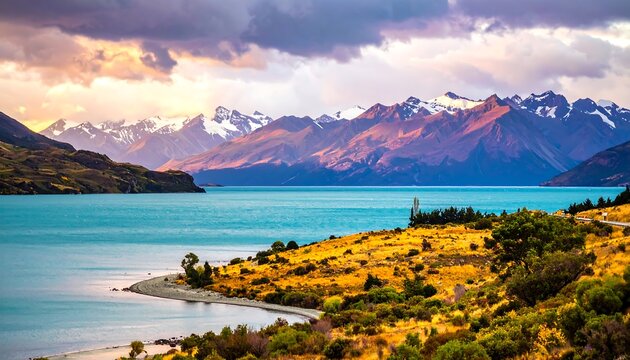 Scenic alpine lake at sunset - Powered by Adobe