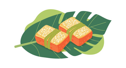 Celebrating the delicious and refreshing taste of onigiri and tropical leaves.