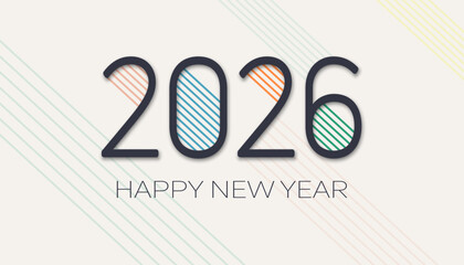 Happy New Year 2026 linear vintage design. Collection Set template of numbers 2026 New Year card, cover, poster, labels isolated on colorful background.