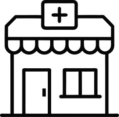 Simple outline icon of a pharmacy store on a white background