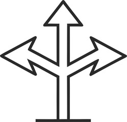 Simple outline of a three way directional arrow icon design element