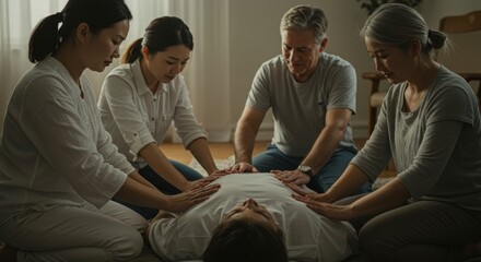 Obraz premium Supportive multicultural group provides healing touch and spiritual guidance