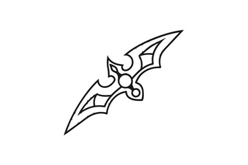 Sharp black outlined artistic weapon art centers the white canvas