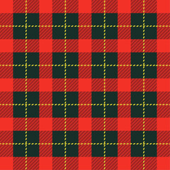 Plaid Tartan Seamless Pattern Background. Traditional Scottish Ornament. Lumberjack style. The fabric is red with green squares