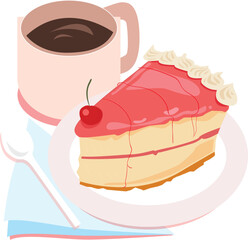 chocolate cake with cherry with a cup of coffee