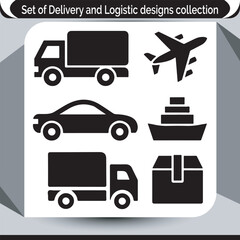 Delivery and logistics icons truck airplane car package shipping and transportation symbols set
