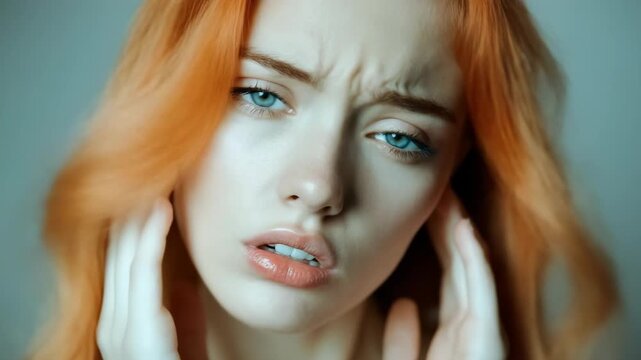 Vertigo struggle view: Woman faces spinning sensation, balance loss, emotional toll, health shift, mind-body link, medical factor, disoriented state, stress trigger, personal challenge, internal wave