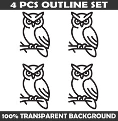 Fototapeta premium Set of Owl Outline vector illustration isolated On Transparent Background