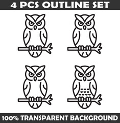 Fototapeta premium Set of Owl Outline vector illustration isolated On Transparent Background