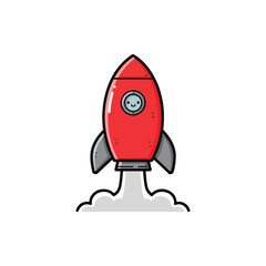 Cute Cartoon Rocket Ship Launching with Smiling Face in Window