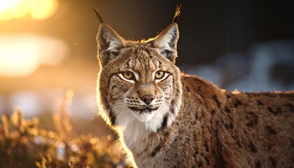 Obraz premium Portrait of a Lynx in Golden Sunlight, a Majestic Feline Beauty