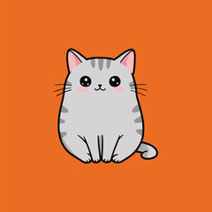 Cute Grey Tabby Cat Sitting Cartoon Vector Illustration