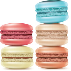 colorful macaroons on white background