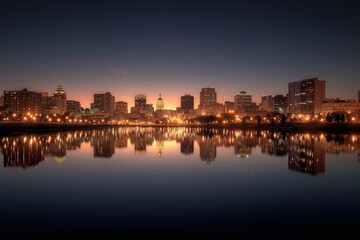Obraz premium A view of a city skyline at night from across the water