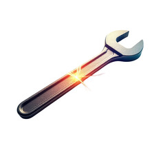 A metallic wrench with a broken handle, highlighted by a vibrant burst of energy, presents a powerful image of disruption and repair.