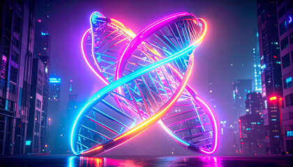  Silhouette of DNA Double Helix on Grey. Science concept. Generated Image