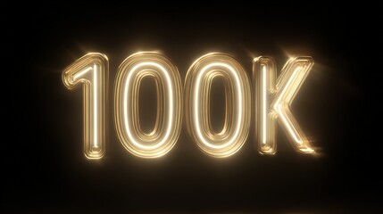Glowing Golden Neon Number 100 K Symbol isolated on a transparent background 100k