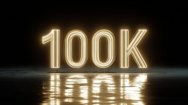 Glowing Neon Number 100 K Symbol Light Golden isolated on a transparent background - Powered by Adobe