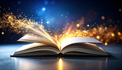 Unveiling literary enchantment an open book emitting magical light