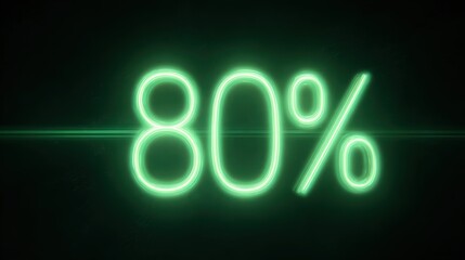 Glowing Neon Green Eighty Percent Symbol isolated on a transparent background percentage