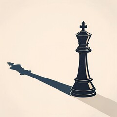 A black chess king piece casting a long shadow on a light background. The piece is intricately designed, showcasing its regal features.