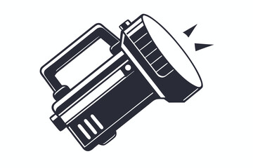 Shining handheld spotlight emits light upward on a plain, bright background illustrating luminosity