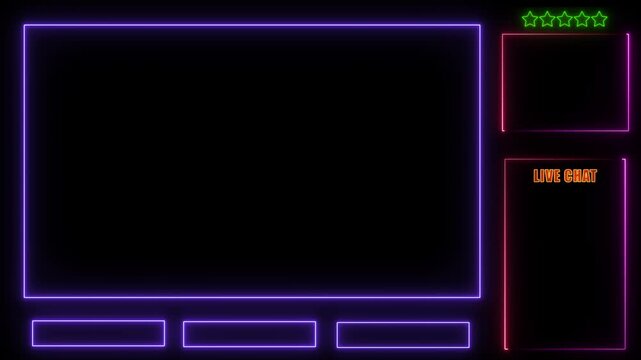 Purple and red neon glowing overlay for streaming interface with live chat and star rating image photo