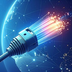 Fiber optic cable connected to a globe, representing global network