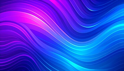 Abstract wavy lines flow across the image, blending vibrant pink and blue colors