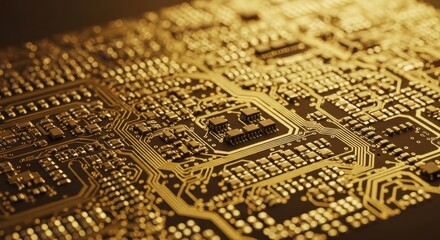 Golden intricacies showcasing the complexity of a modern computer circuit board design