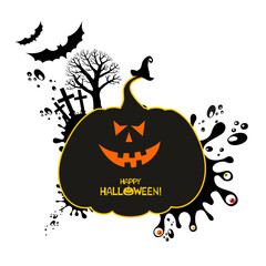 Halloween card with pumpkin. Perfect for scrapbooking, kids, stationary, Halloween, clothing, accessories and home decor projects. Vector Illustration