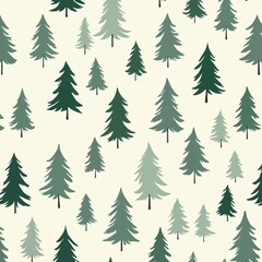 Obraz premium Seamless pattern of simple pine tree shapes in sage green on an background. This graphic illustration is perfect for fabric printing, wallpaper, or textile design, offering a natural woodland theme.