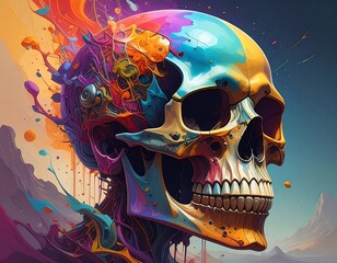 Colorful Skull Surrealism Artpiece