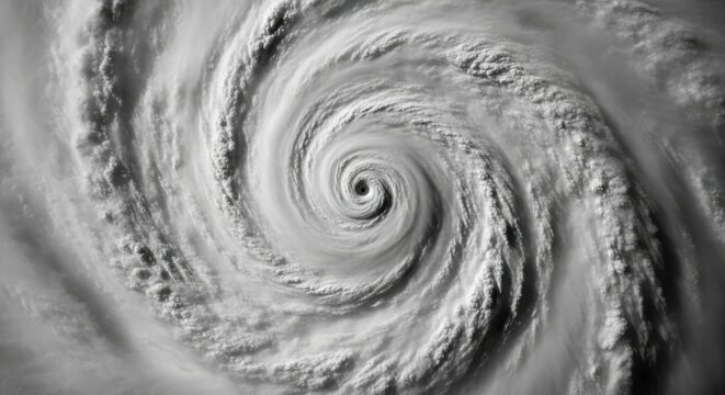 Monochromatic vortex aerial perspective showcasing cloud formations indicative of weather events
