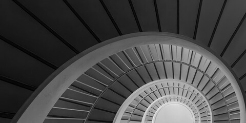 Spiral staircase in modern architecture – black and white