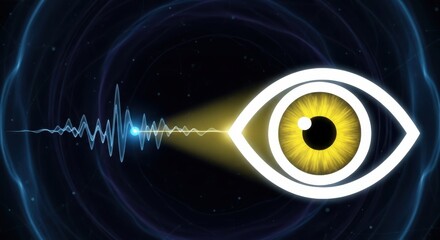 Futuristic eye illustration with sound wave, representing vision and data analysis, showcasing
