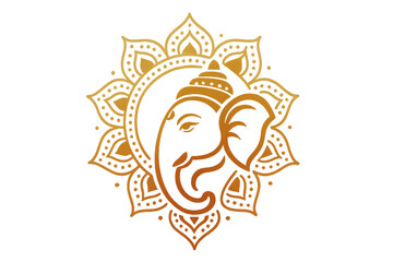 Obraz premium Golden Lord Ganesha Line Art with Mandala Pattern PNG