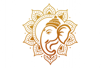Golden Lord Ganesha Line Art with Mandala Pattern PNG