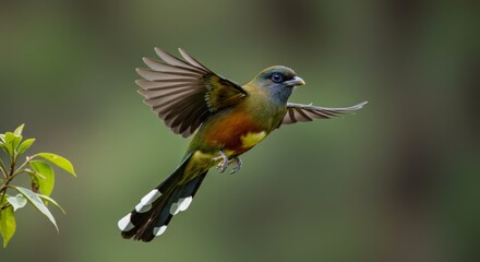 Spectacular Banded trogon in flight showcasing colorful plumage and agility
