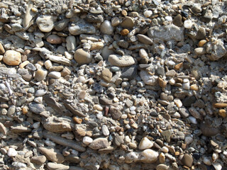 Smooth Pebbles and Stones on a Textured Beach Surface