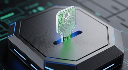 Conceptual illustration of digital key and modern system representing data protection and access