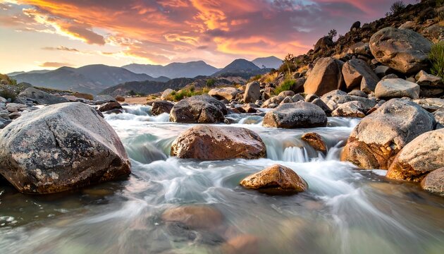 Scenic mountain river sunset - Powered by Adobe